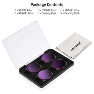 NEEWER ND/PL Filter Set Compatible with DJI Air 3, 4 Pack ND8/PL ND16/PL ND32/PL ND64/PL Polarizer Neutral Density Filter Kit, Multi Coated HD Optical Glass/Secure Attach/Lightweight Frame