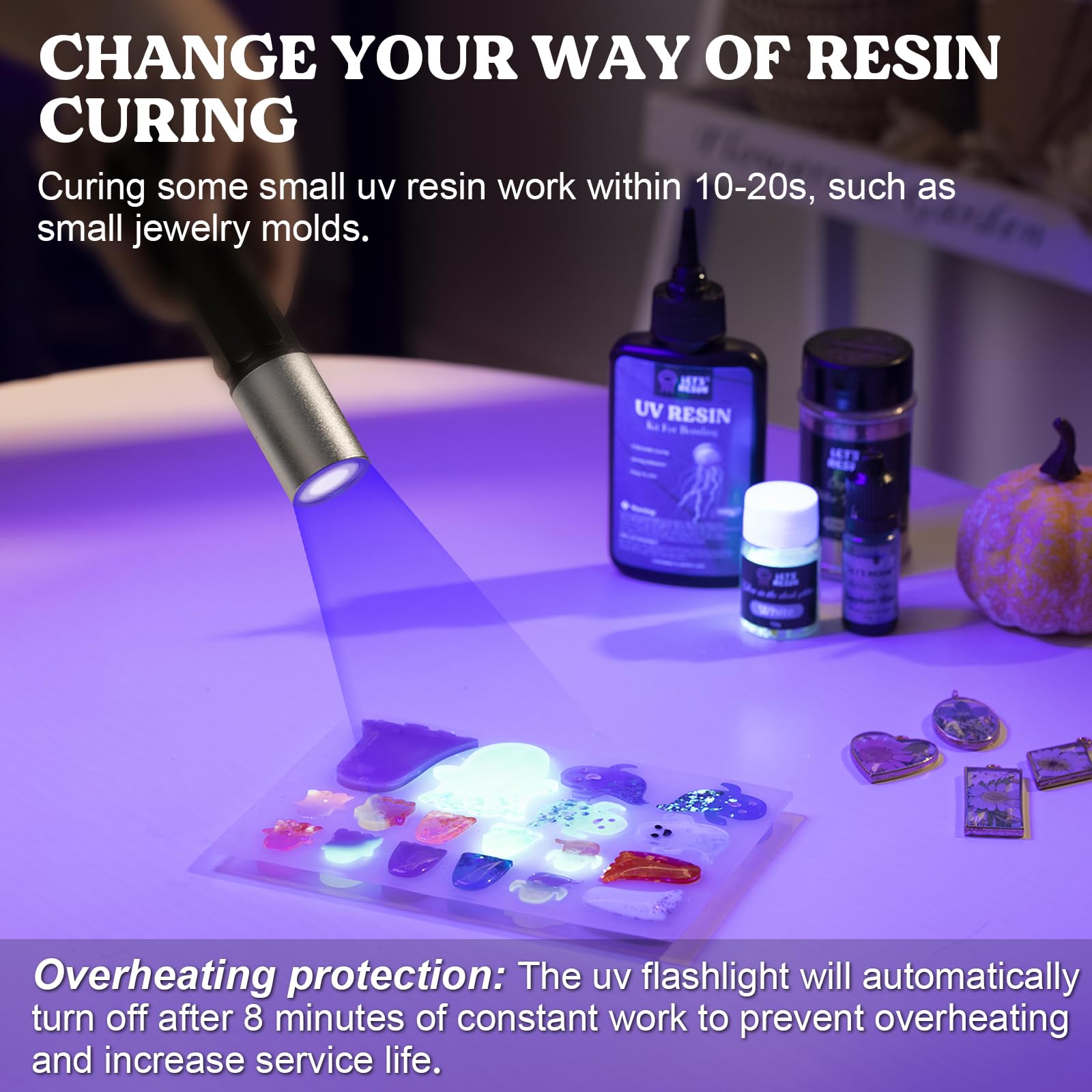 LET'S RESIN UV Light for Resin Curing, Portable Mini 365nm UV Flashlight Black Light, Faster Cure LED Waterproof UV Lamp Rechargeable for Resin Molds, Pet Urine, Dry Stains, Bed Bug