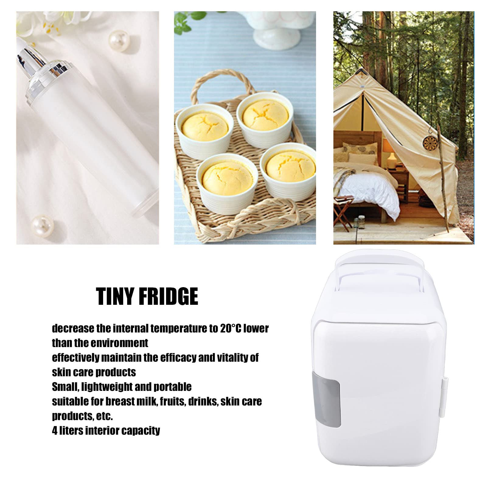 Portable Mini Fridge, 4 Liter Mini Car Fridge, Detachable Mini Storage Fridge, for Breast Milk, Fruits, Drinks, Skin Care Products(White)