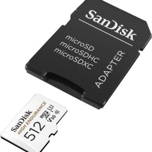 SanDisk 512GB High Endurance Video microSDXC Card with Adapter for Dash Cam and Home Monitoring Systems - C10, U3, V30, 4K UHD, Micro SD Card - SDSQQNR-512G-GN6IA