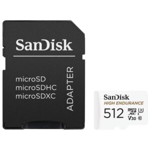 SanDisk 512GB High Endurance Video microSDXC Card with Adapter for Dash Cam and Home Monitoring Systems - C10, U3, V30, 4K UHD, Micro SD Card - SDSQQNR-512G-GN6IA