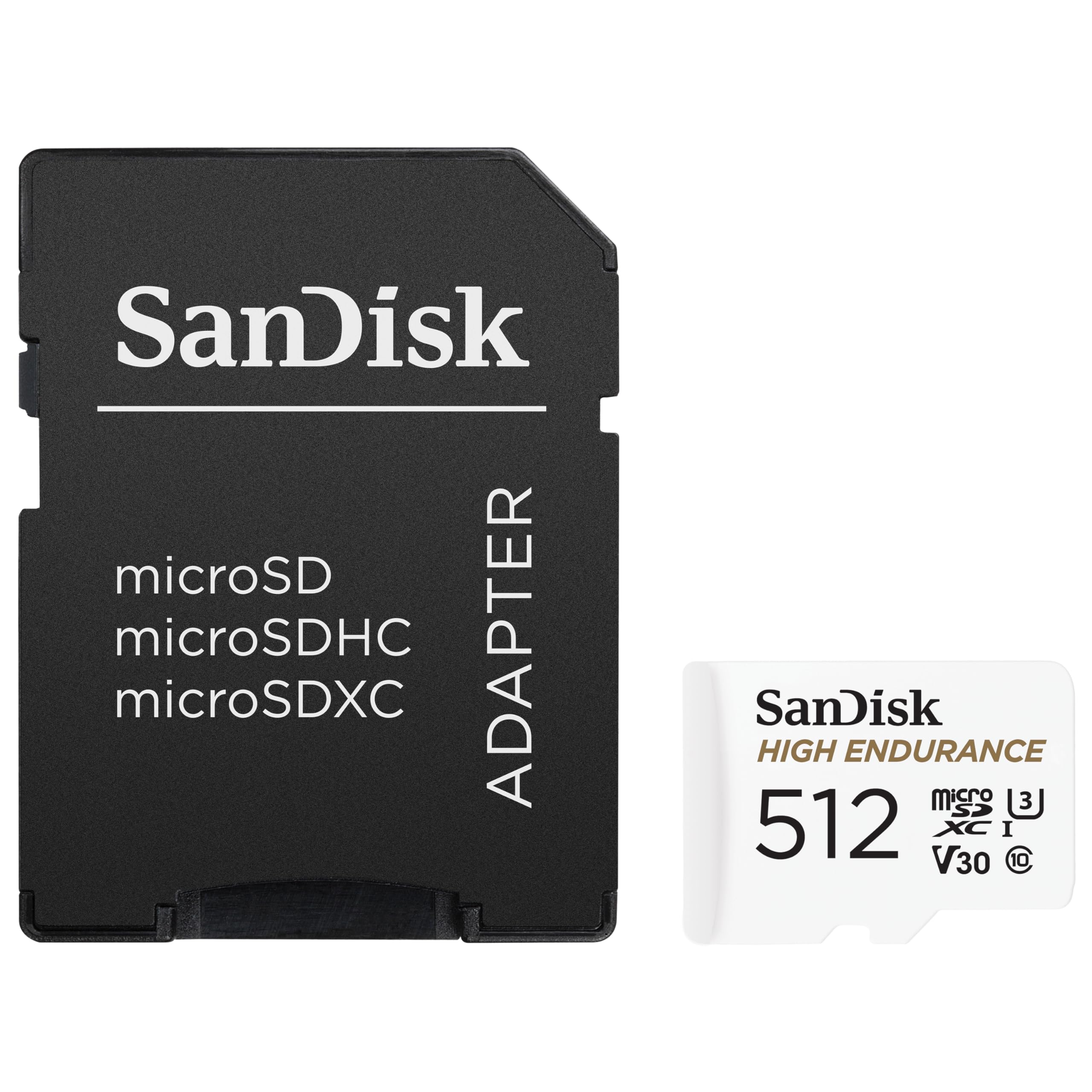 SanDisk 512GB High Endurance Video microSDXC Card with Adapter for Dash Cam and Home Monitoring Systems - C10, U3, V30, 4K UHD, Micro SD Card - SDSQQNR-512G-GN6IA