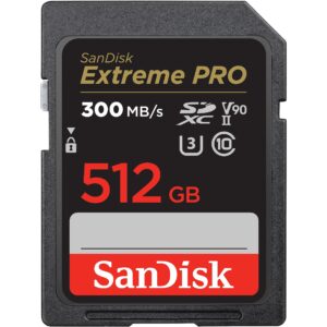 sandisk 512gb extreme pro sdxc uhs-ii memory card - c10, u3, v90, 8k, 4k, full hd video, sd card - sdsdxdk-512g-gn4in