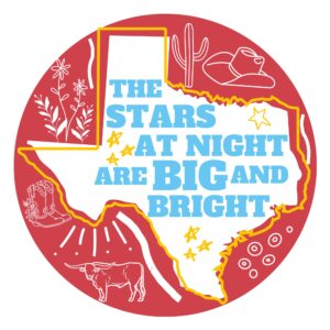 the stars at night are big and bright texas souvenir magnet, magnetic decals for refrigerator and car, 5.5 inches