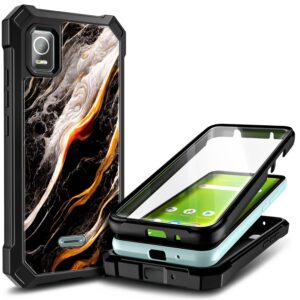 nznd case for tcl 30z (t602dl), tcl 30 le with [built-in screen protector], full-body protective shockproof rugged bumper cover, impact resist phone case (black marble)