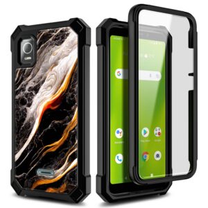 NZND Case for TCL 30Z (T602DL), TCL 30 LE with [Built-in Screen Protector], Full-Body Protective Shockproof Rugged Bumper Cover, Impact Resist Phone Case (Black Marble)