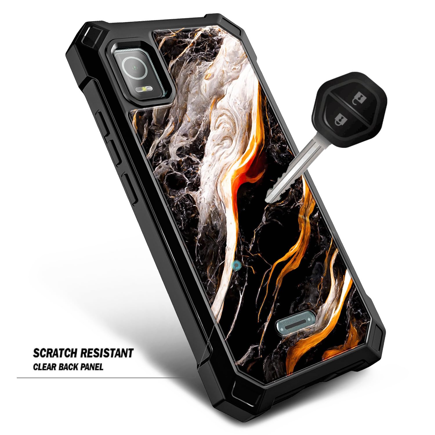 NZND Case for TCL 30Z (T602DL), TCL 30 LE with [Built-in Screen Protector], Full-Body Protective Shockproof Rugged Bumper Cover, Impact Resist Phone Case (Black Marble)