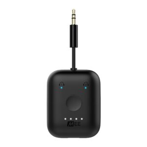 mee audio connect air in-flight bluetooth wireless audio transmitter adapter for up to 2 airpods/other headphones; works with all 3.5mm aux jacks on airplanes, gym equipment, tvs, & gaming consoles