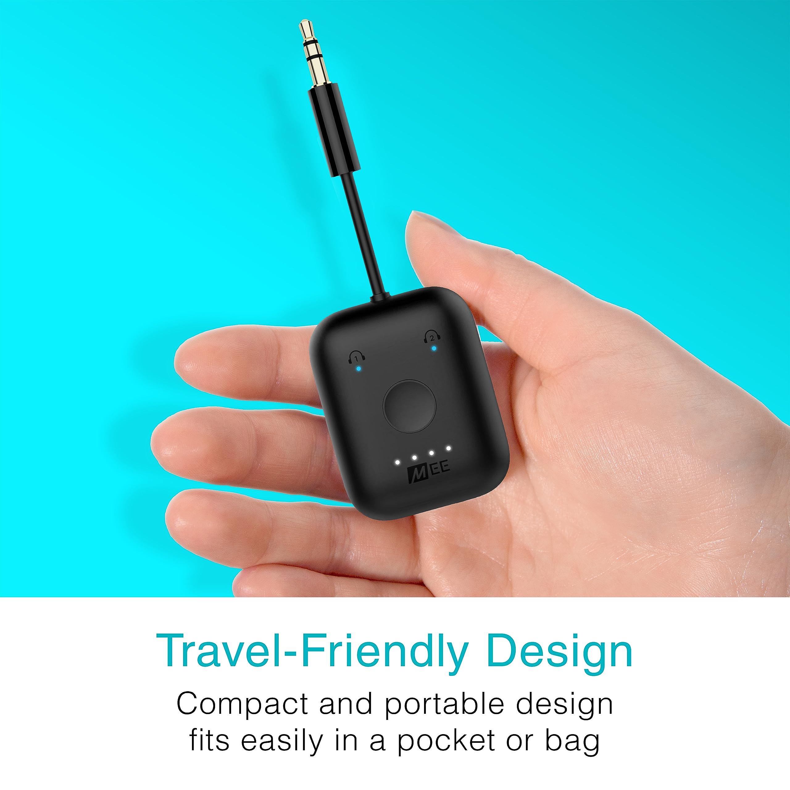 MEE audio Connect Air in-Flight Bluetooth Wireless Audio Transmitter Adapter for up to 2 AirPods/Other Headphones; Works with All 3.5mm Aux Jacks on Airplanes, Gym Equipment, TVs, & Gaming Consoles