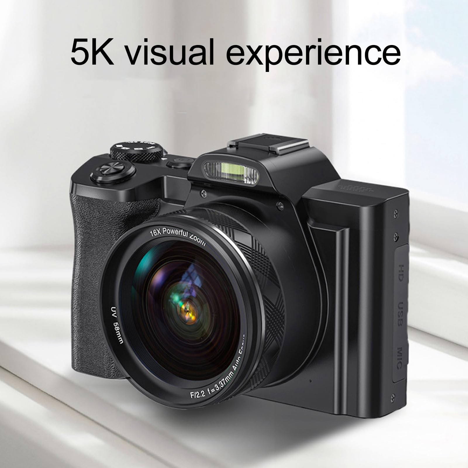 48MP 5K HD Smart Digital Camera, Ultra Clear 6 Axis Anti Shake, 16X Zoom, for Photography, Selfie Camera