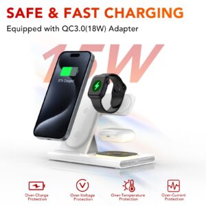 3 in 1 Foldable Charging Station for Apple Products,Fast Wireless Charger Travel Dock Adapter&Light for iPhone 15/14/13/12/11/X/XS/XR 8,iWatch Ultra2/9/Ultra/8/7/6/SE/5/4/3,Air Pods 3/2/Pro/2 (White)