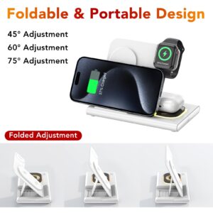 3 in 1 Foldable Charging Station for Apple Products,Fast Wireless Charger Travel Dock Adapter&Light for iPhone 15/14/13/12/11/X/XS/XR 8,iWatch Ultra2/9/Ultra/8/7/6/SE/5/4/3,Air Pods 3/2/Pro/2 (White)