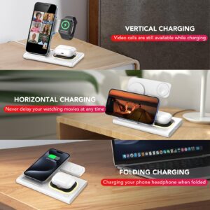 3 in 1 Foldable Charging Station for Apple Products,Fast Wireless Charger Travel Dock Adapter&Light for iPhone 15/14/13/12/11/X/XS/XR 8,iWatch Ultra2/9/Ultra/8/7/6/SE/5/4/3,Air Pods 3/2/Pro/2 (White)