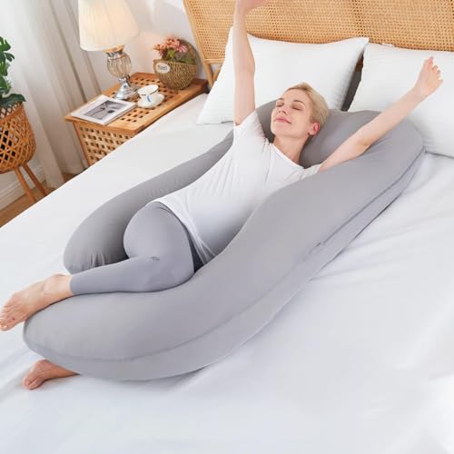 Sasttie Cooling Pregnancy Pillows for Sleeping, 57'' U Shaped Full Body Pillow Pregnant Pillow, Maternity Pillow for Pregnant Women, Pregnancy Must Haves, Light Grey