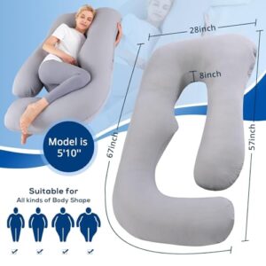 Sasttie Cooling Pregnancy Pillows for Sleeping, 57'' U Shaped Full Body Pillow Pregnant Pillow, Maternity Pillow for Pregnant Women, Pregnancy Must Haves, Light Grey