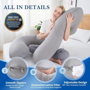 Sasttie Cooling Pregnancy Pillows for Sleeping, 57'' U Shaped Full Body Pillow Pregnant Pillow, Maternity Pillow for Pregnant Women, Pregnancy Must Haves, Light Grey