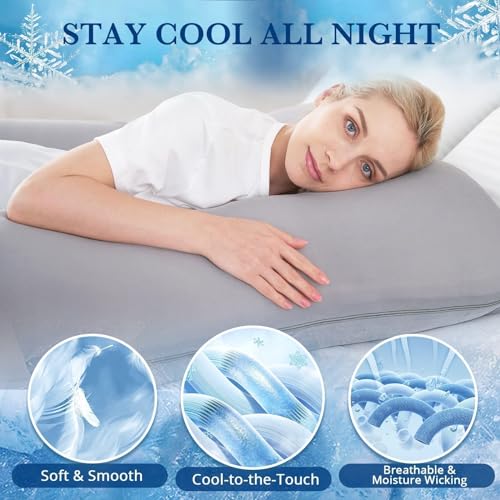 Sasttie Cooling Pregnancy Pillows for Sleeping, 57'' U Shaped Full Body Pillow Pregnant Pillow, Maternity Pillow for Pregnant Women, Pregnancy Must Haves, Light Grey