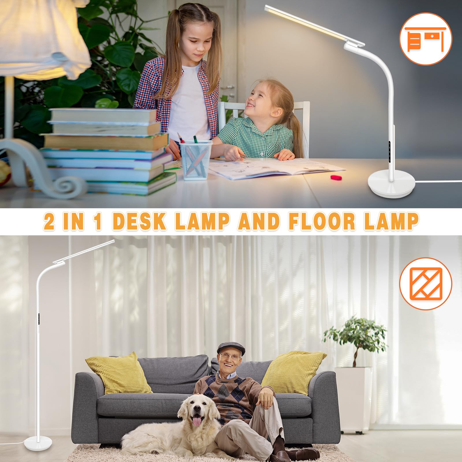 Fistone LED Floor Lamp, Floor Lamps with Stepless Adjustable 3000K-6000K Colors & Brightness, Remote & Touch Control Reading Floor Lamps, Adjustable Gooseneck Standing Floor Lamp for Bedroom Office