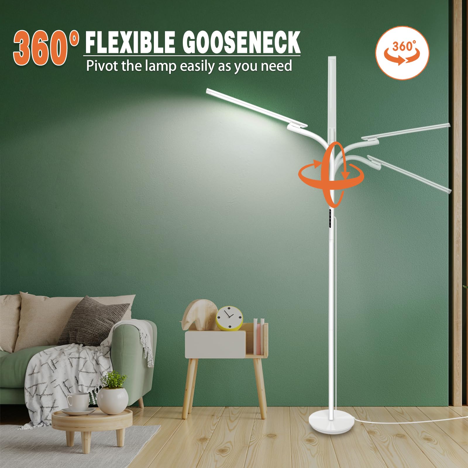 Fistone LED Floor Lamp, Floor Lamps with Stepless Adjustable 3000K-6000K Colors & Brightness, Remote & Touch Control Reading Floor Lamps, Adjustable Gooseneck Standing Floor Lamp for Bedroom Office