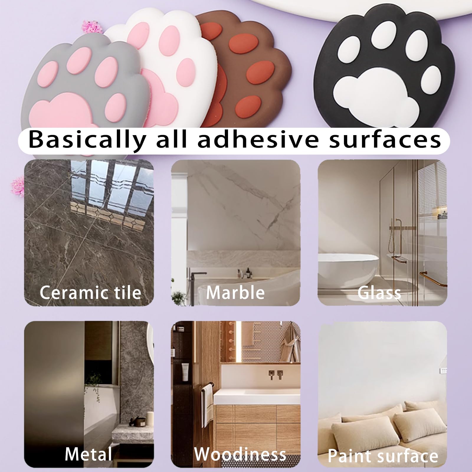 8 Pcs Door Stoppers for Wall, Door Knob Wall Protector Door Silencer Wall Covering Panels Door Bumper Self Adhesive Cute Cat's Paw Wall Decor