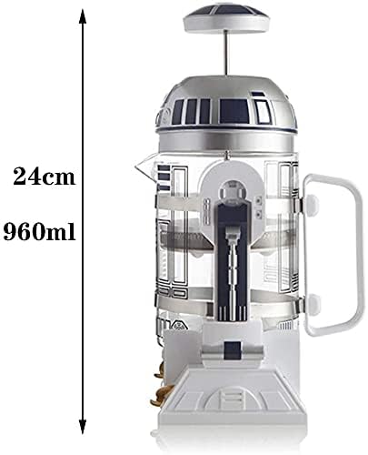 TEENKON French Press Insulated 304 Stainless Steel Coffee Maker, 32 Oz Robot R2D2 Hand Home Coffee Presser, with Filter Screen for Brew Coffee and Tea (White)