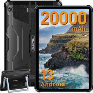 OUKITEL RT6 Rugged Tablet Android 13,20000mAh Long Lasting Battery,14GB+256GB (1TB Expandable),10.1”FHD+ Screen,16MP+16MP Camera Outdoor Tablet PC with Detachable Stand,4G Dual SIM/5G WiFi(Orange)