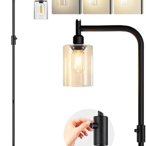 bulbeats 63IN Dimmable (Brightness Adjustable) Industrial Floor Lamp, Black Modern Standing Lamps with Clear Glass Lampshade, E26 LED Bulb Included, Farmhouse Floor Lamp for Living Room Bedroom