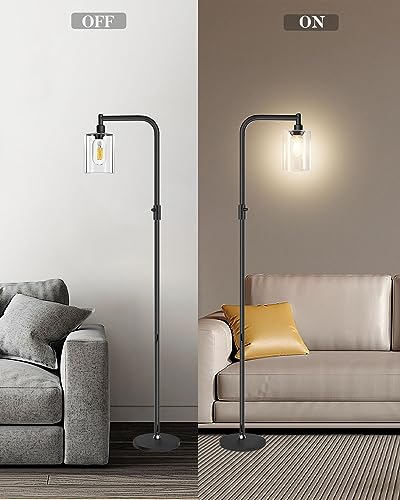 bulbeats 63IN Dimmable (Brightness Adjustable) Industrial Floor Lamp, Black Modern Standing Lamps with Clear Glass Lampshade, E26 LED Bulb Included, Farmhouse Floor Lamp for Living Room Bedroom