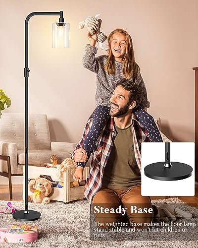 bulbeats 63IN Dimmable (Brightness Adjustable) Industrial Floor Lamp, Black Modern Standing Lamps with Clear Glass Lampshade, E26 LED Bulb Included, Farmhouse Floor Lamp for Living Room Bedroom