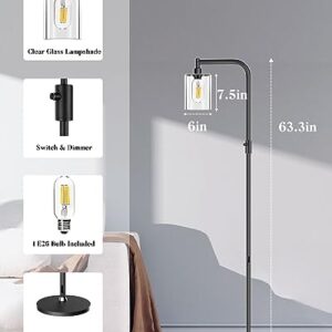 bulbeats 63IN Dimmable (Brightness Adjustable) Industrial Floor Lamp, Black Modern Standing Lamps with Clear Glass Lampshade, E26 LED Bulb Included, Farmhouse Floor Lamp for Living Room Bedroom