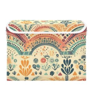 Vnurnrn Storage Bin with Lid Collapsible Vintage Rainbow Flower Print, Large Capacity Foldable Storage Basket Cube for Clothes Toys 16.5×12.6×11.8 IN