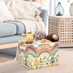 Vnurnrn Storage Bin with Lid Collapsible Vintage Rainbow Flower Print, Large Capacity Foldable Storage Basket Cube for Clothes Toys 16.5×12.6×11.8 IN