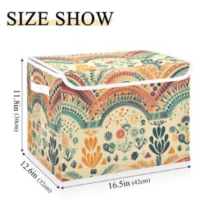 Vnurnrn Storage Bin with Lid Collapsible Vintage Rainbow Flower Print, Large Capacity Foldable Storage Basket Cube for Clothes Toys 16.5×12.6×11.8 IN