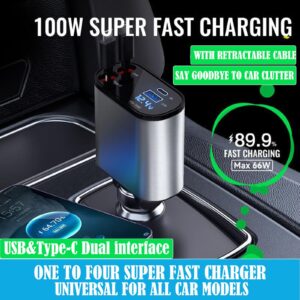 Retractable Car Charger,Retractable Car Dual USB Charger,Retractable Car Charger Fast,Dual USB Car Charger,Universal Fast Car Charger Adapter for All USB - C Phones,USB C Car Charger (1PC)