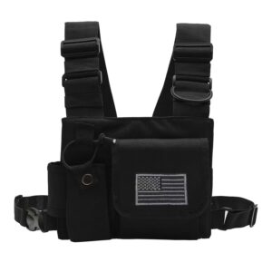 klykon radio chest harness chest front single pack pouch holster vest rig for motorola midland kenwood baofeng retevis walkie talkie with reflective strips shoulder
