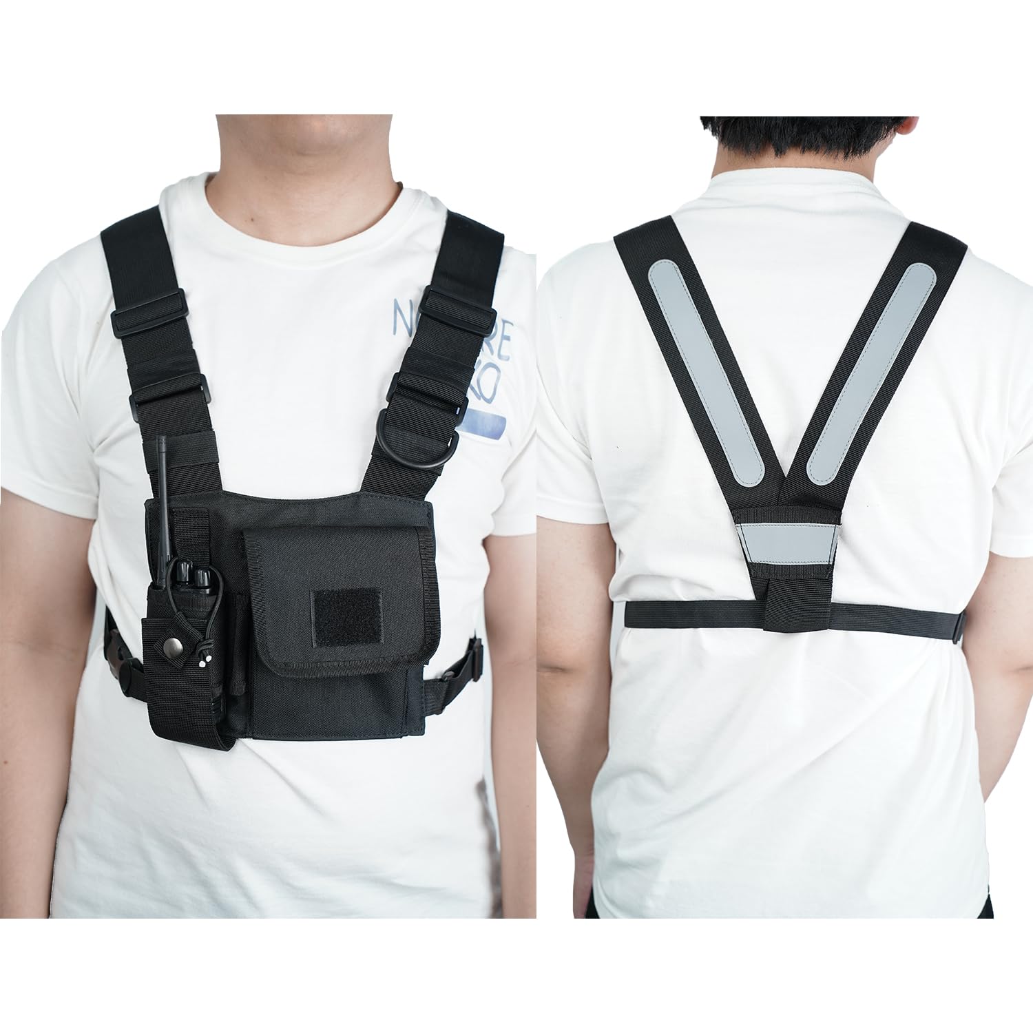 klykon Radio Chest Harness Chest Front Single Pack Pouch Holster Vest Rig for Motorola Midland Kenwood Baofeng Retevis Walkie Talkie with Reflective Strips Shoulder