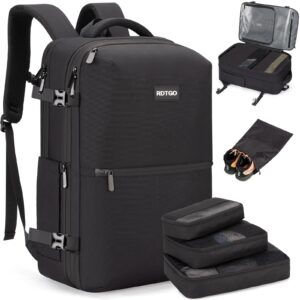 rdtgo men's 17 inch laptop backpack, black, 4 packing cubes, expandable, flight approved