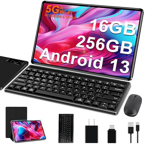 Tablet 11 Inch Android 13 Tablet PC Android Latest with 16GB+256GB+1TB Expand, 8600mAh, Support, Octa-Core 2.0 GHz, 5G WiFi, Dual Camera, Bluetooth 5.0, HD Screen Tablet with Keyboard Mouse - Black