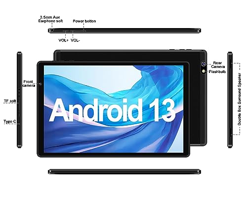 Tablet 10 inch Android 13 Tablets with 14GB RAM 128GB ROM, Octa-Core 2.0 GHz, 8000mAh Battery, 5G WiFi, Bluetooth 5.0, HD IPS Touchscreen, 5+8MP Camera Tablet with Keyboard Mouse Case, Gift Black