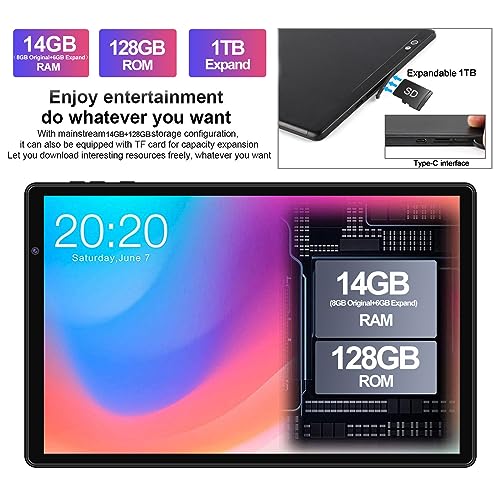 Tablet 10 inch Android 13 Tablets with 14GB RAM 128GB ROM, Octa-Core 2.0 GHz, 8000mAh Battery, 5G WiFi, Bluetooth 5.0, HD IPS Touchscreen, 5+8MP Camera Tablet with Keyboard Mouse Case, Gift Black