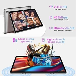 FACETEL Tablet 10 inch Android 13 Tablet Octa-Core 2.0 GHz with 12GB RAM 128GB ROM, 5G WiFi, 6000mAh, HD IPS Touchscreen, Bluetooth 5.0, 1280 * 800, 5+8 MP Newest Tablet with Keyboard Mouse - Silver