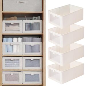 linen closet organizers and storage, 4 pack closet storage bins linen closet baskets for closet organization foldable closet organizer bins with clear window for organizing clothing, jeans, shelves