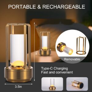 Cordless Portable LED Table Lamp， Rechargeable Battery Operated Desk Lamp with Touch Sensor (2600mAh), Three-Level Dimmable Suitable for Bars/Cafes/Restaurants/Bedrooms/Camping Sites (Gold)
