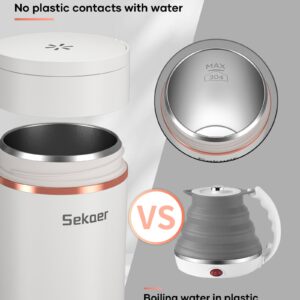 Sekaer Travel Portable Electric Kettle, Small Tea Kettle Coffee Mini Hot Water Boiler, 400mL & 304 Stainless Steel, with 4 Variable Presets and Auto Shut-Off SKE-840W