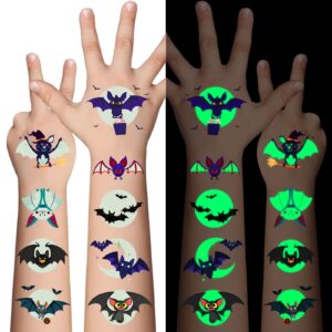 awinmay halloween luminous bat temporary tattoos for kids - 10 sheets glow in the dark halloween bat theme tattoos for boys and girls, halloween cosplay face makeup accessories holiday party gifts
