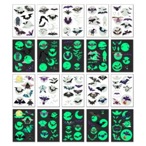 Awinmay Halloween Luminous Bat Temporary Tattoos for Kids - 10 Sheets Glow In The Dark Halloween Bat Theme Tattoos for Boys and Girls, Halloween Cosplay Face Makeup Accessories Holiday Party Gifts