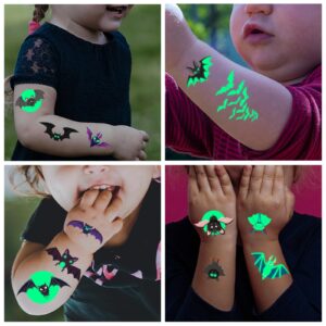 Awinmay Halloween Luminous Bat Temporary Tattoos for Kids - 10 Sheets Glow In The Dark Halloween Bat Theme Tattoos for Boys and Girls, Halloween Cosplay Face Makeup Accessories Holiday Party Gifts