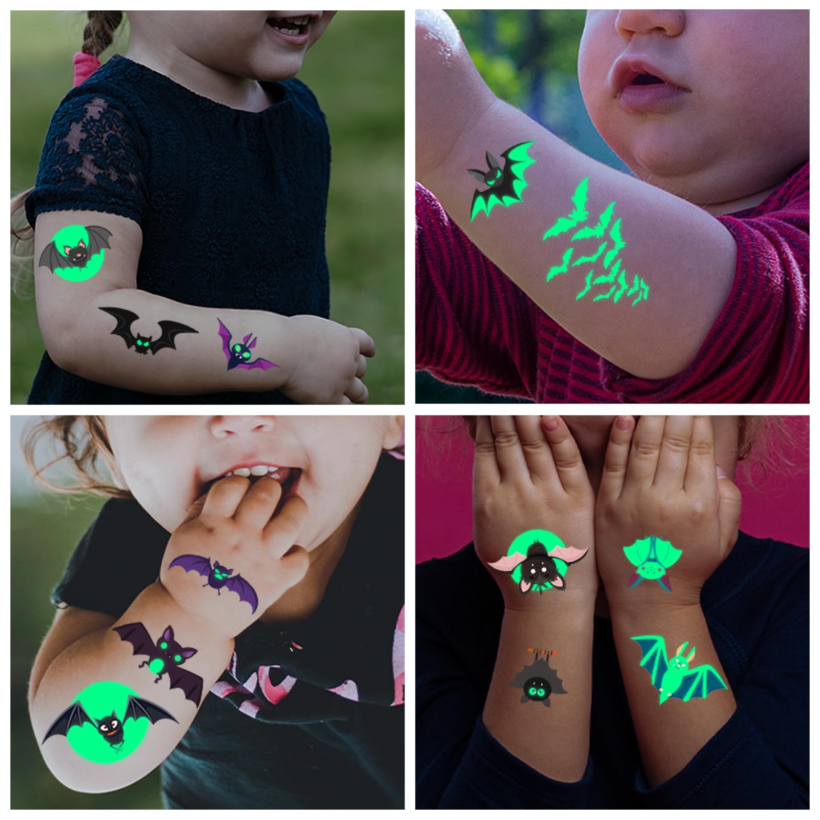 Awinmay Halloween Luminous Bat Temporary Tattoos for Kids - 10 Sheets Glow In The Dark Halloween Bat Theme Tattoos for Boys and Girls, Halloween Cosplay Face Makeup Accessories Holiday Party Gifts