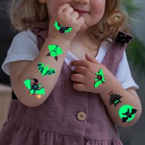 Awinmay Halloween Luminous Bat Temporary Tattoos for Kids - 10 Sheets Glow In The Dark Halloween Bat Theme Tattoos for Boys and Girls, Halloween Cosplay Face Makeup Accessories Holiday Party Gifts