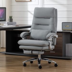 bowthy office chair with foot rest - high back executive chair with padded linkage armrests, reclining desk chair with wheels, comfy chair with double thick cushion (gray)